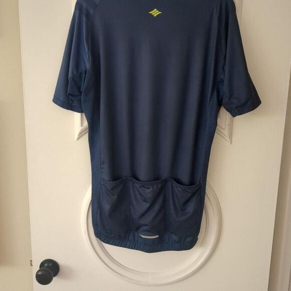 Santic Men's LG Blue Bike Shirt Pockets Cycling Zip Front - Picture 5 of 7